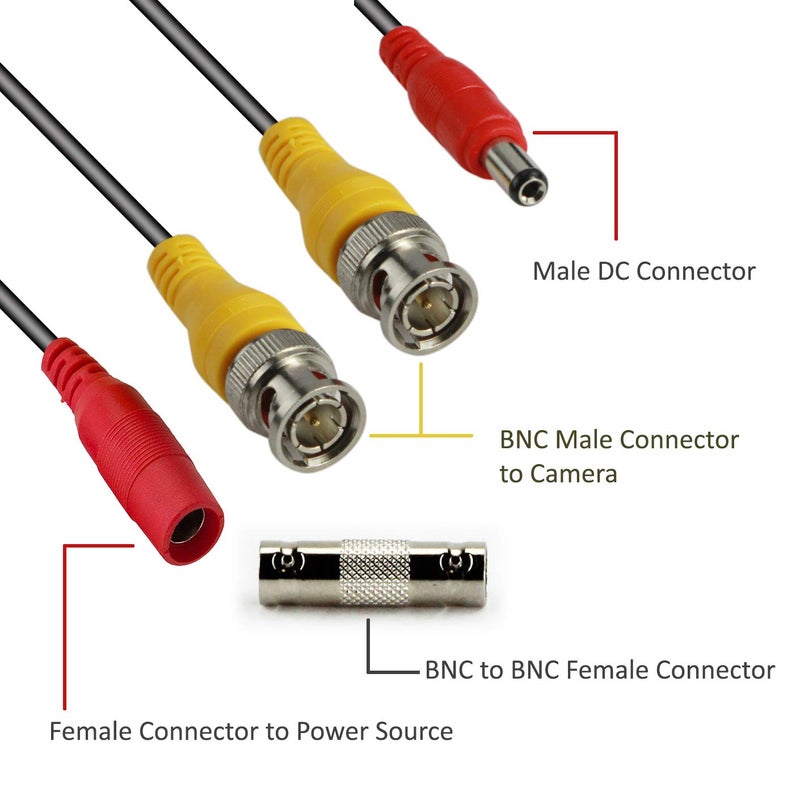 InstallerCCTV 100ft Pre-Made All-in-One BNC Video and Power Extension Coaxial Cable with Connector for Surveillance CCTV Security Camera Video System - Black - Image 2